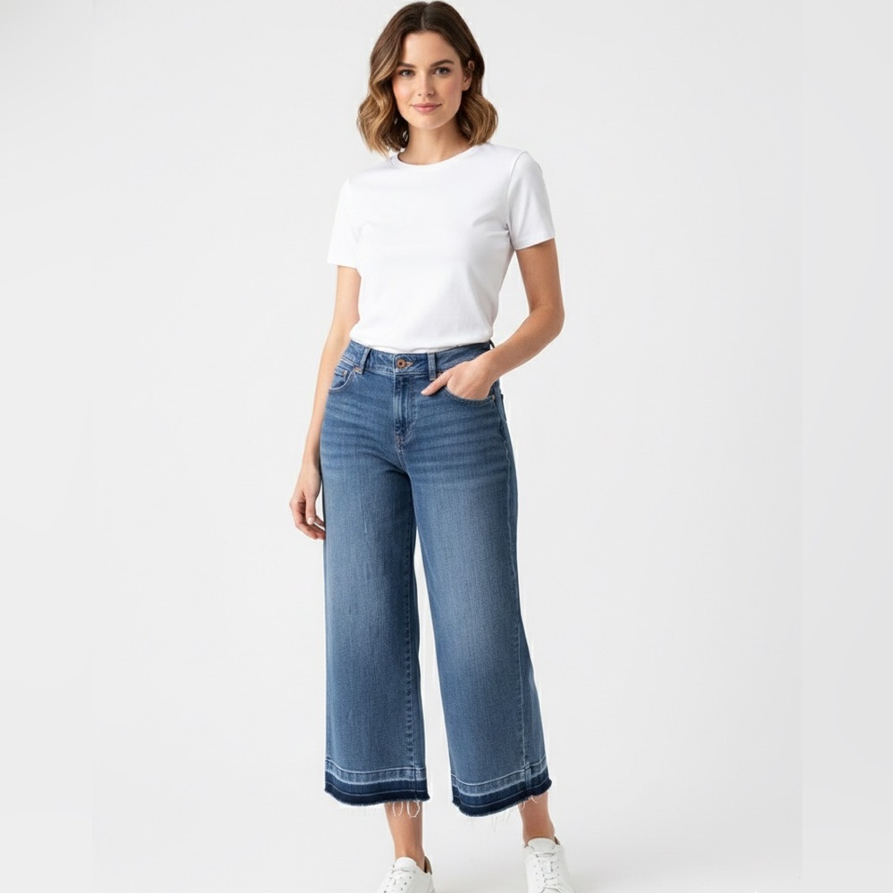 Talbots High Waist Straight Ankle Jeans Raw Hem Ventura Wash 8